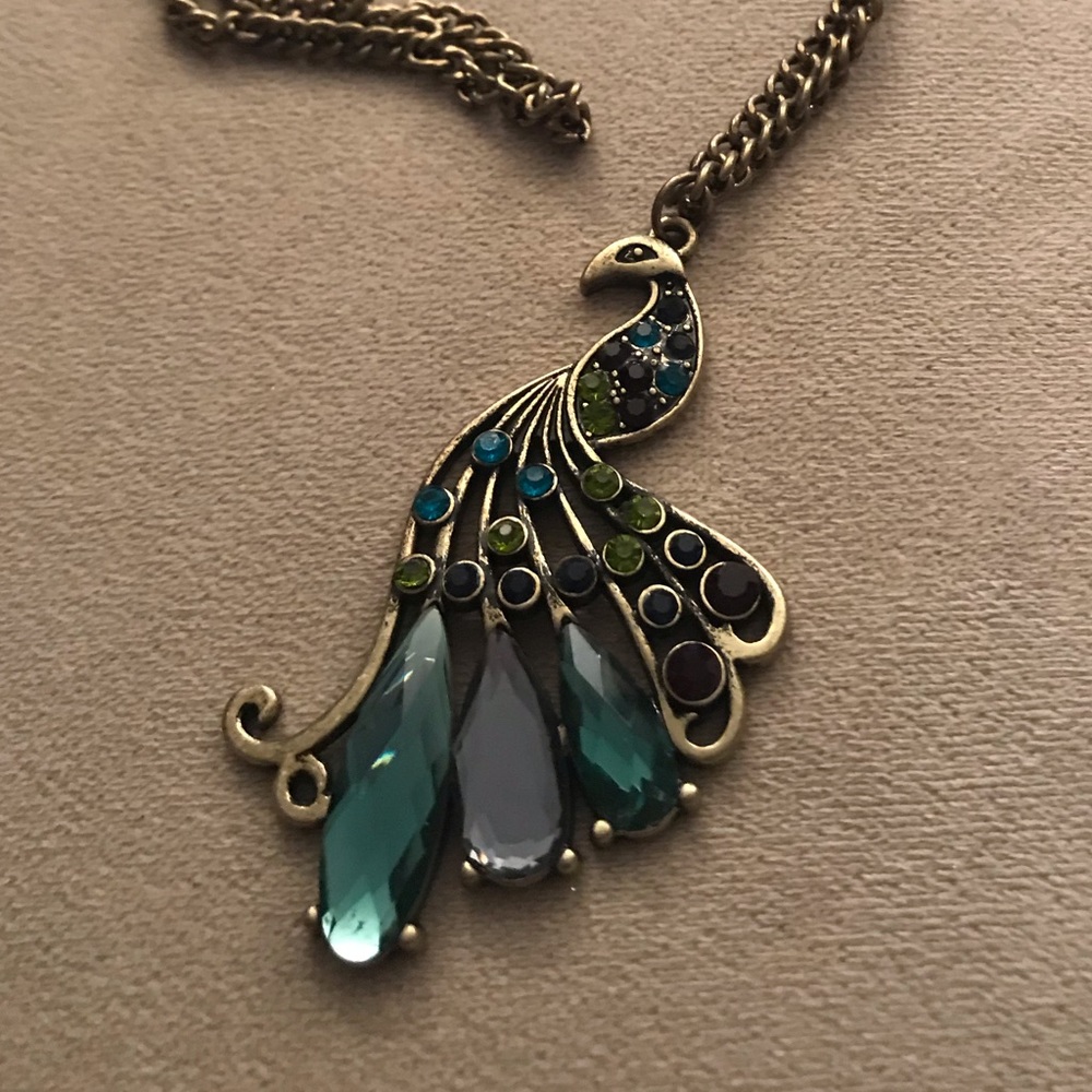 đLong Vintage crystal peacock vintage necklace - Picture 2 of 8